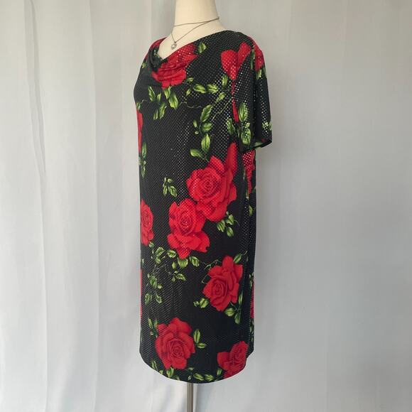 Vintage Midi Dress Plus Size 2XL 3XL Black Red Rose Floral Sparkle Romantic Y2K - Picture 8 of 15